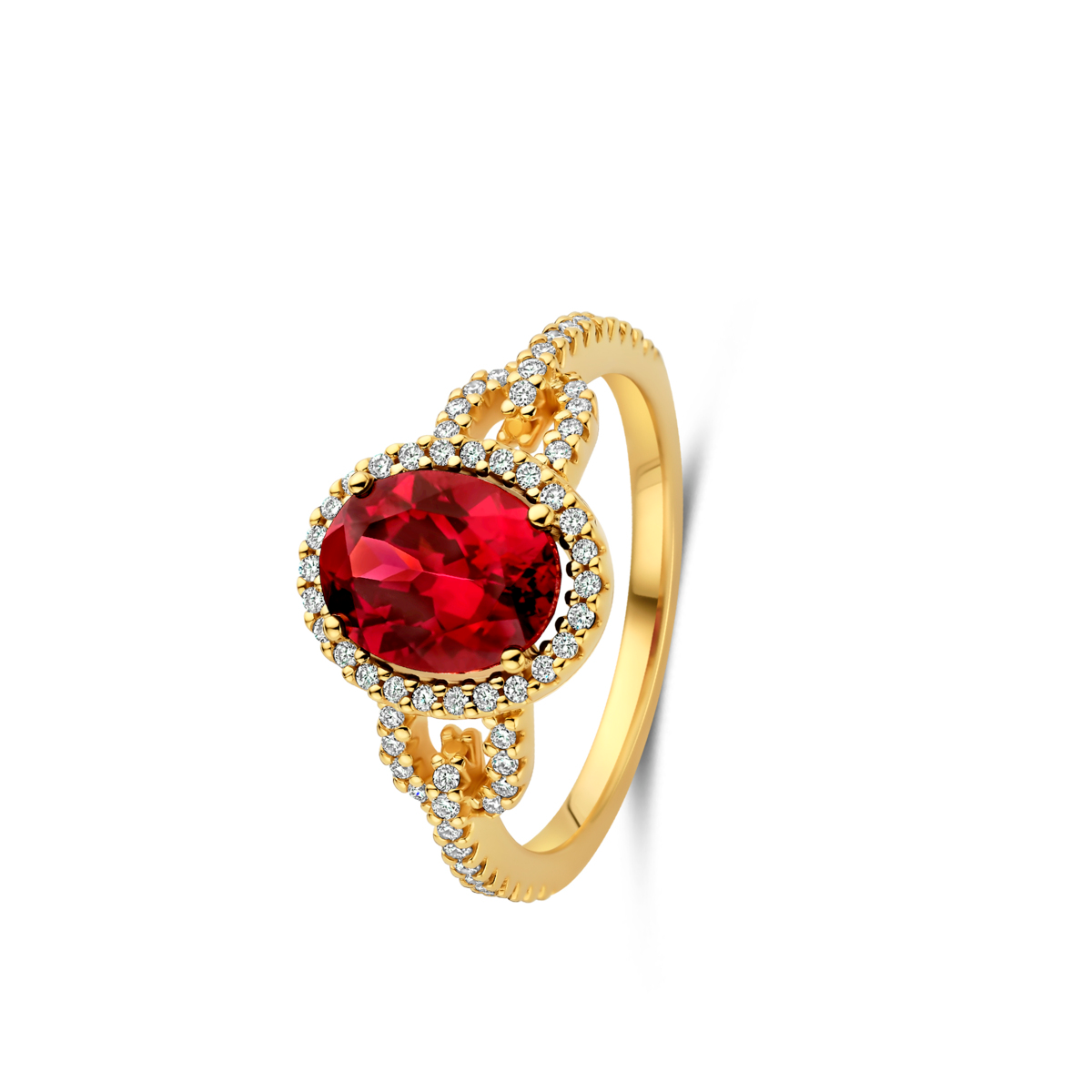 Bague avec motif - Or Jaune , Diamants et Rhodolite (070209RA)