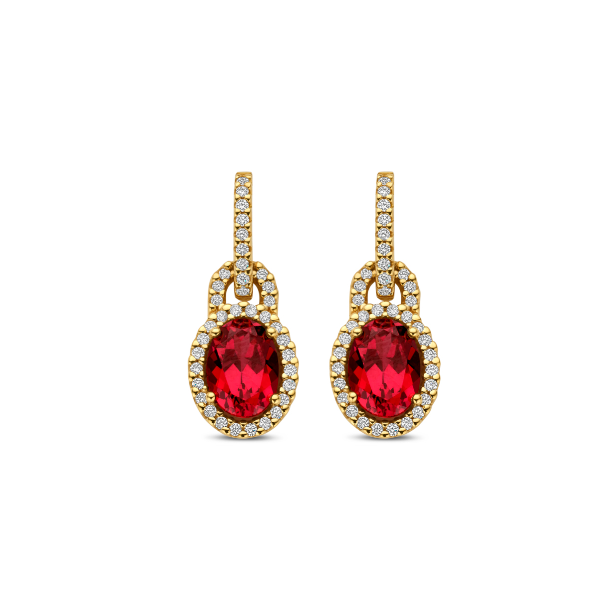 Boucles d'oreilles - Or Jaune, Diamants et Rhodolite (070211RA)