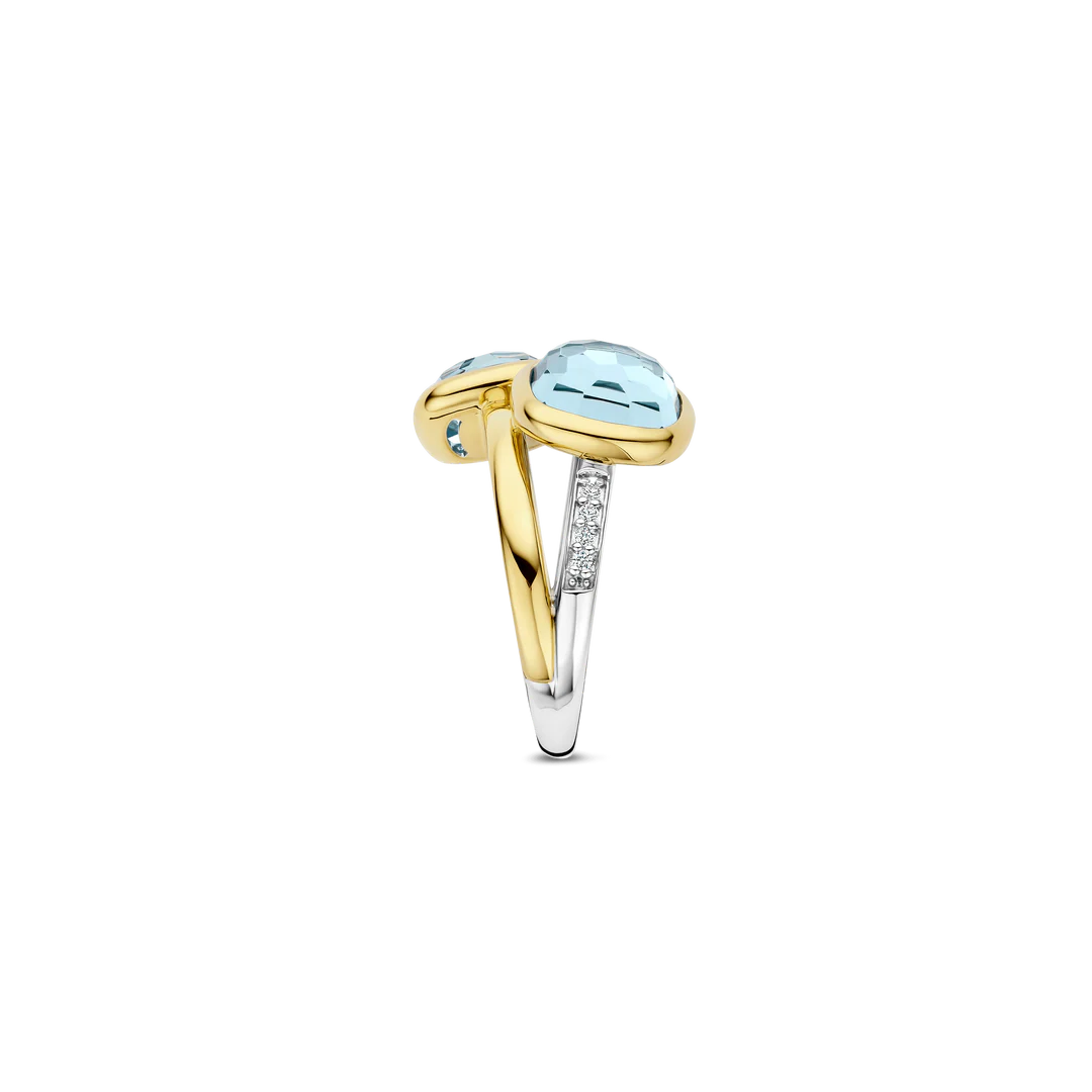 Bague TI SENTO - Argent Bicolore Doré, Zircons et zircon bleu (12412TY)