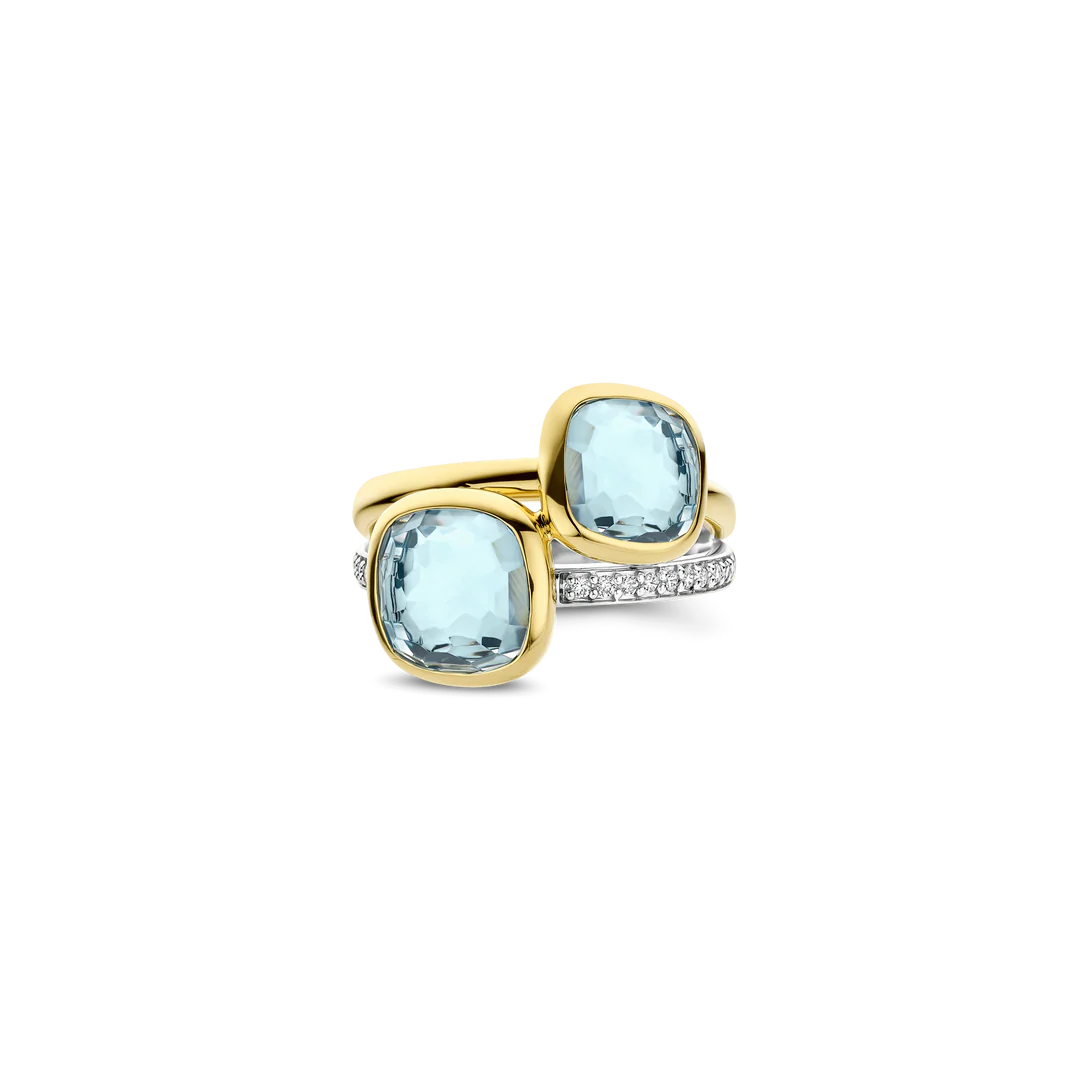 Bague TI SENTO - Argent Bicolore Doré, Zircons et zircon bleu (12412TY)