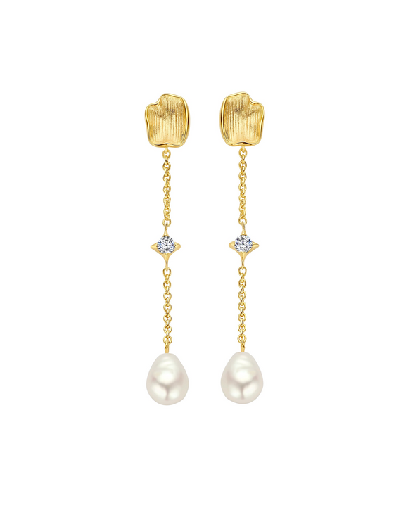 Boucles d'oreilles FJF - Bella Pearl, Plaqué or, Zircon et Perle (FJF0030032Y)