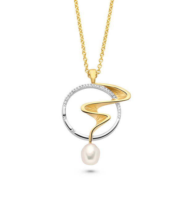 Collier FJF - The Wave, Argent Bicolore, Zircons et Perle (FJF0010033B)