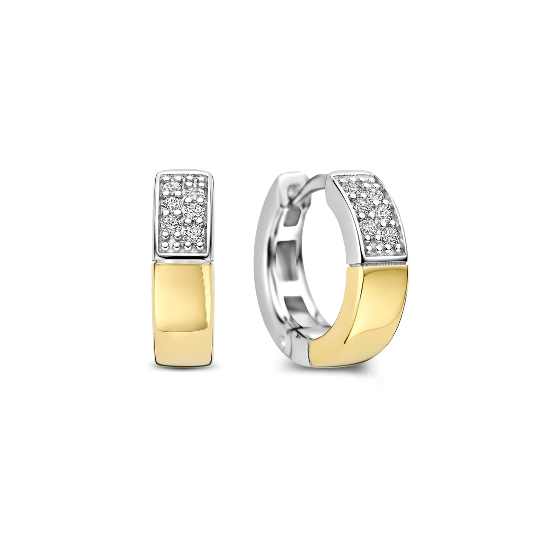Boucles d'oreilles créoles TI SENTO - Argent bicolore doré, zircons (78050Y)
