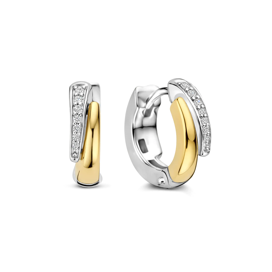 Boucles d'oreilles créoles TI SENTO - Argent bicolore doré, zircons (78052Y)