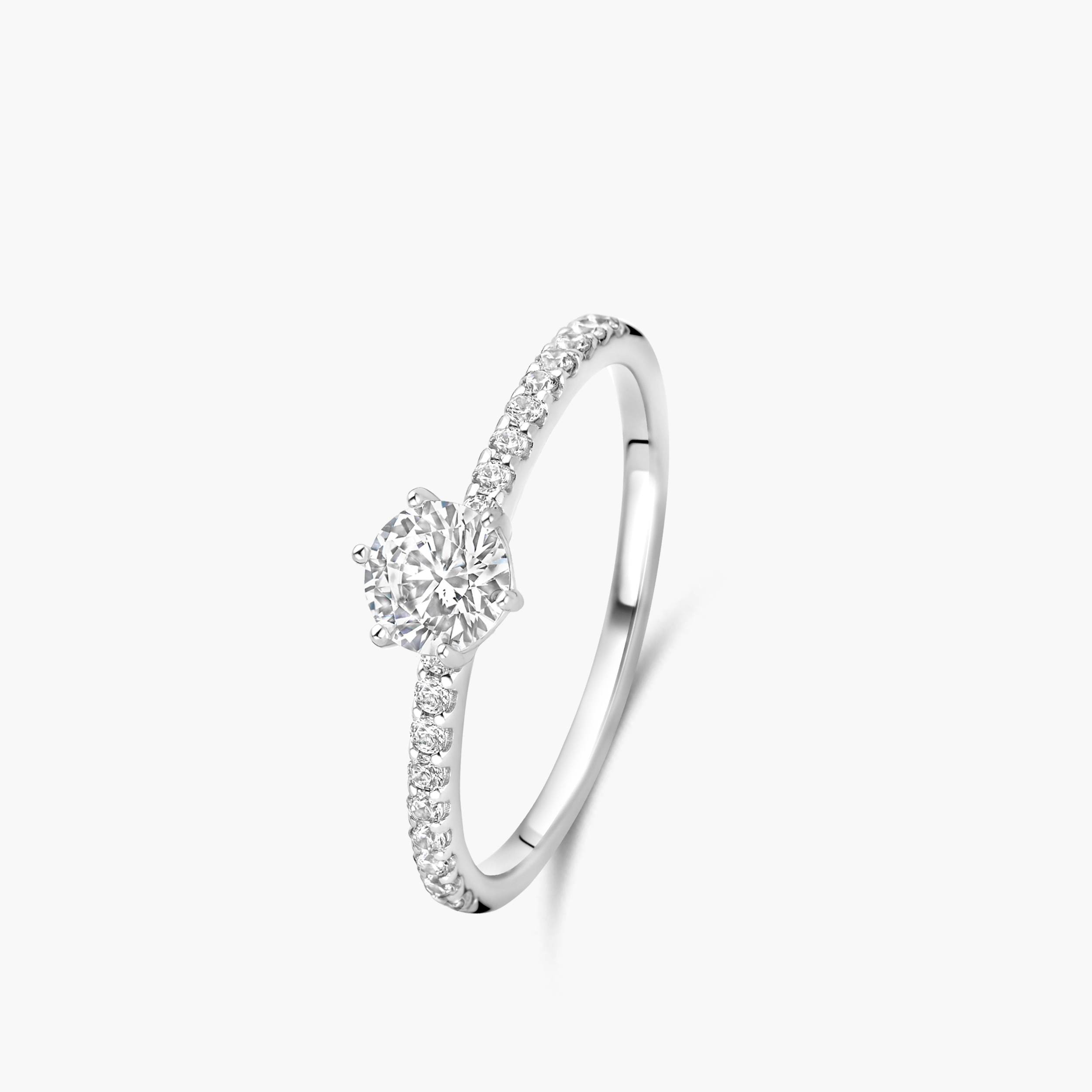Bague Solitaire accompagné - Or Blanc, Diamants de Laboratoire (9A4251$)