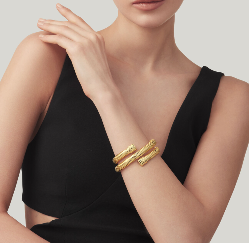Bracelet Giovanni Raspini - Double Tubogas croco, Plaqué Or (12332)
