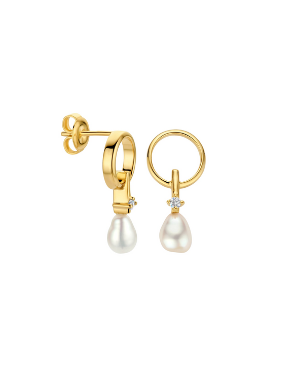 Boucles d'oreilles FJF - Icon Pearl, Plaqué or, Zircon et Perle (FJF0030026Y)