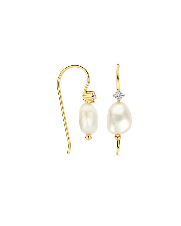 Boucles d'oreilles FJF - Icon Pearl, Plaqué or, Zircon et Perle (FJF0030028Y)
