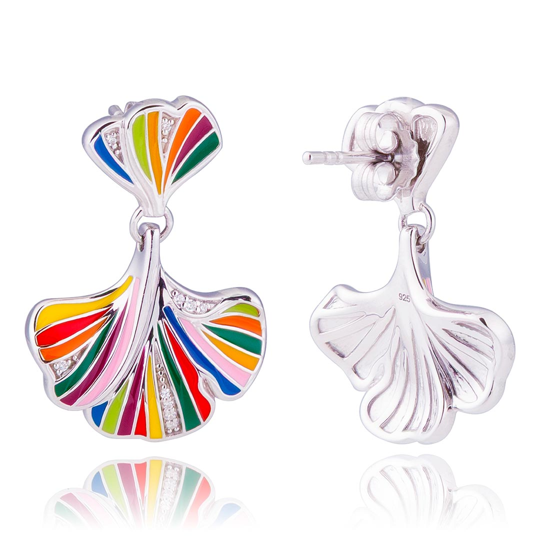 Boucles d'oreilles UNA STORIA - Ginkgo, Argent et Zircons (BO121226)