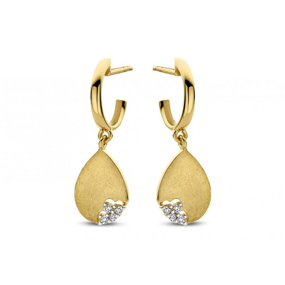 Boucles d'oreilles pendantes - Or Jaune et Blanc, Diamants (GO3545BB)