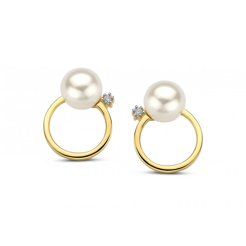 Boucles d'oreilles - Or Jaune, Diamants et Perle (GO3788BB)