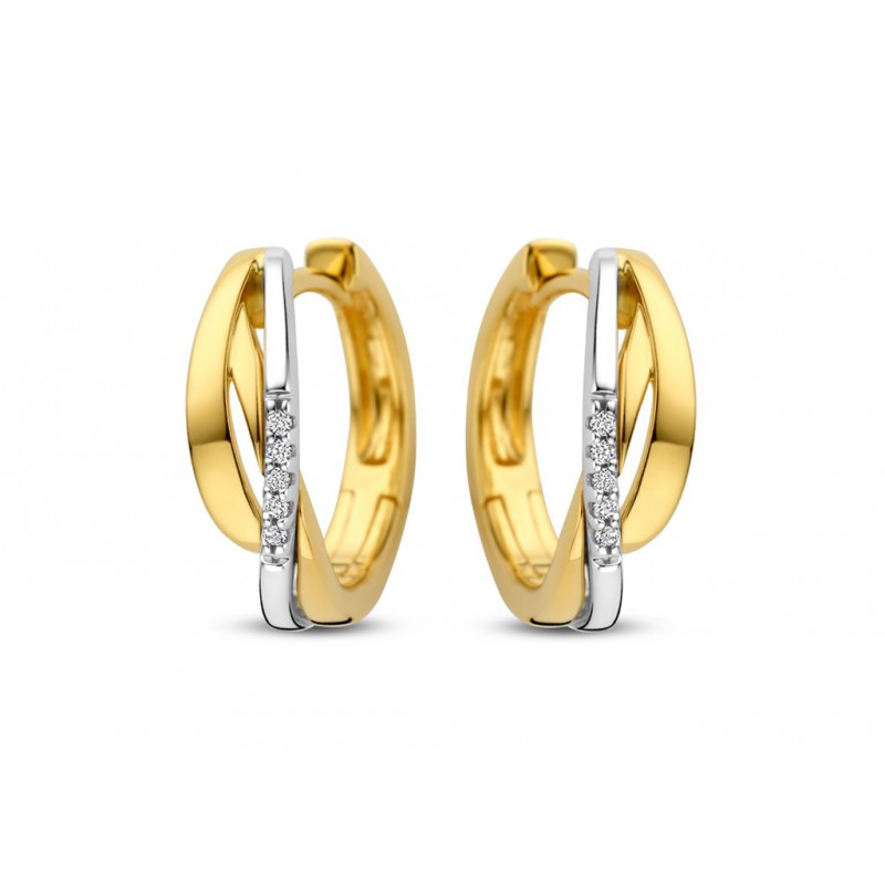 Boucles d'oreilles créoles - Or Jaune et blanc, Diamants (GO3852BB)