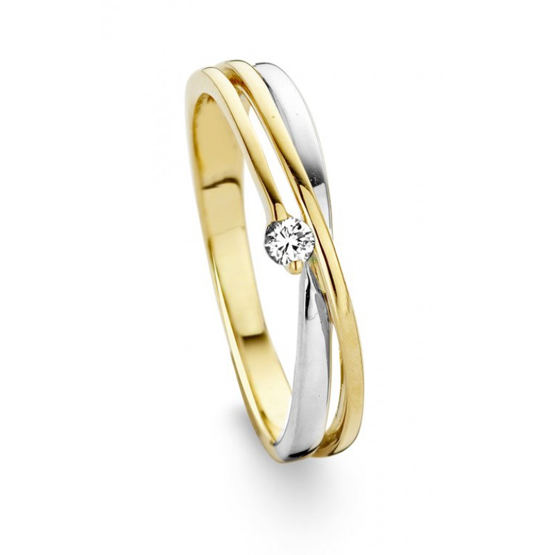Bague avec motif - Or Jaune et Blanc, Diamants (GR2787BB)