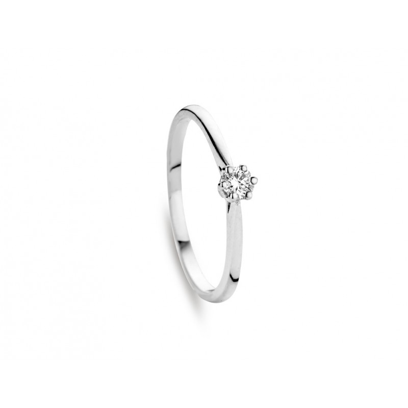 Bague solitaire - Or Blanc, Diamants (GR3828WB12)