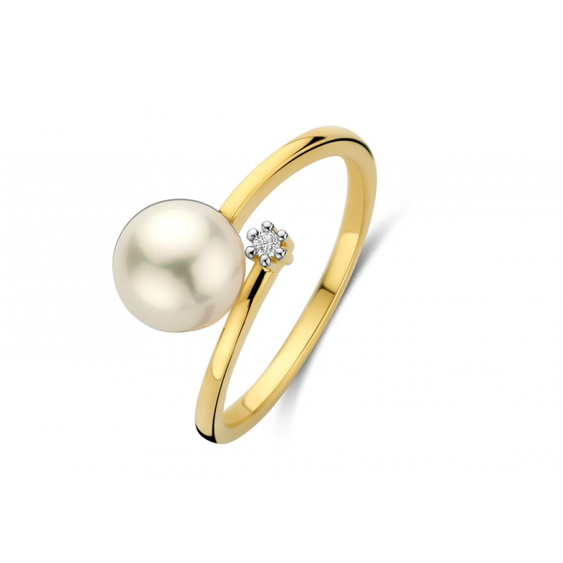 Bague avec motif - Or Jaune, Diamants et Perles (GR4954BB)