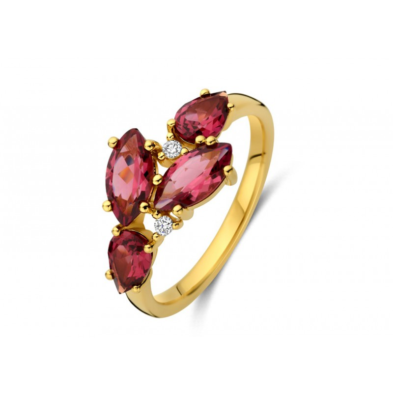 Bague avec motif - Or Jaune , Diamants et Rhodolite (GR4977GRHB)