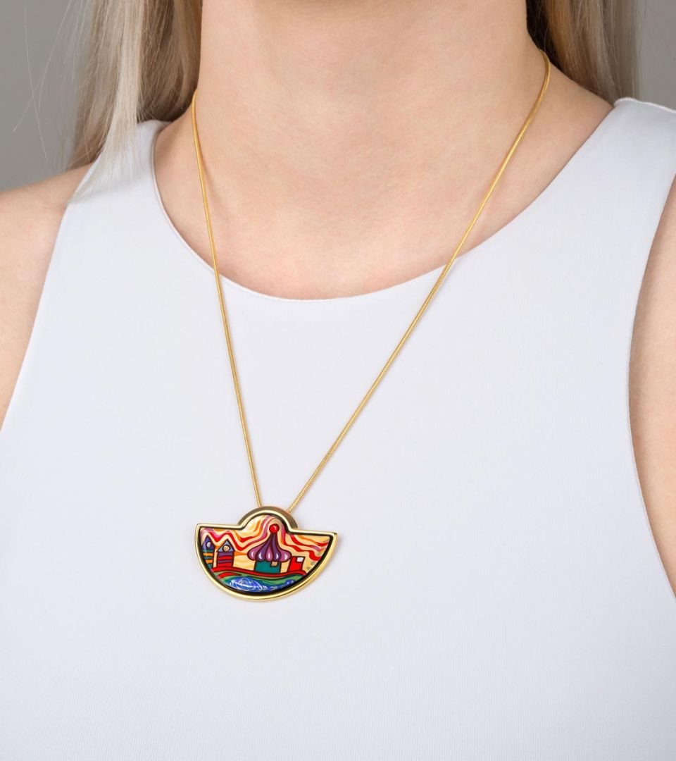 Pendentif Freywille - Demi-lune Hundertwasser, Plaqué or jaune (HW493/211)