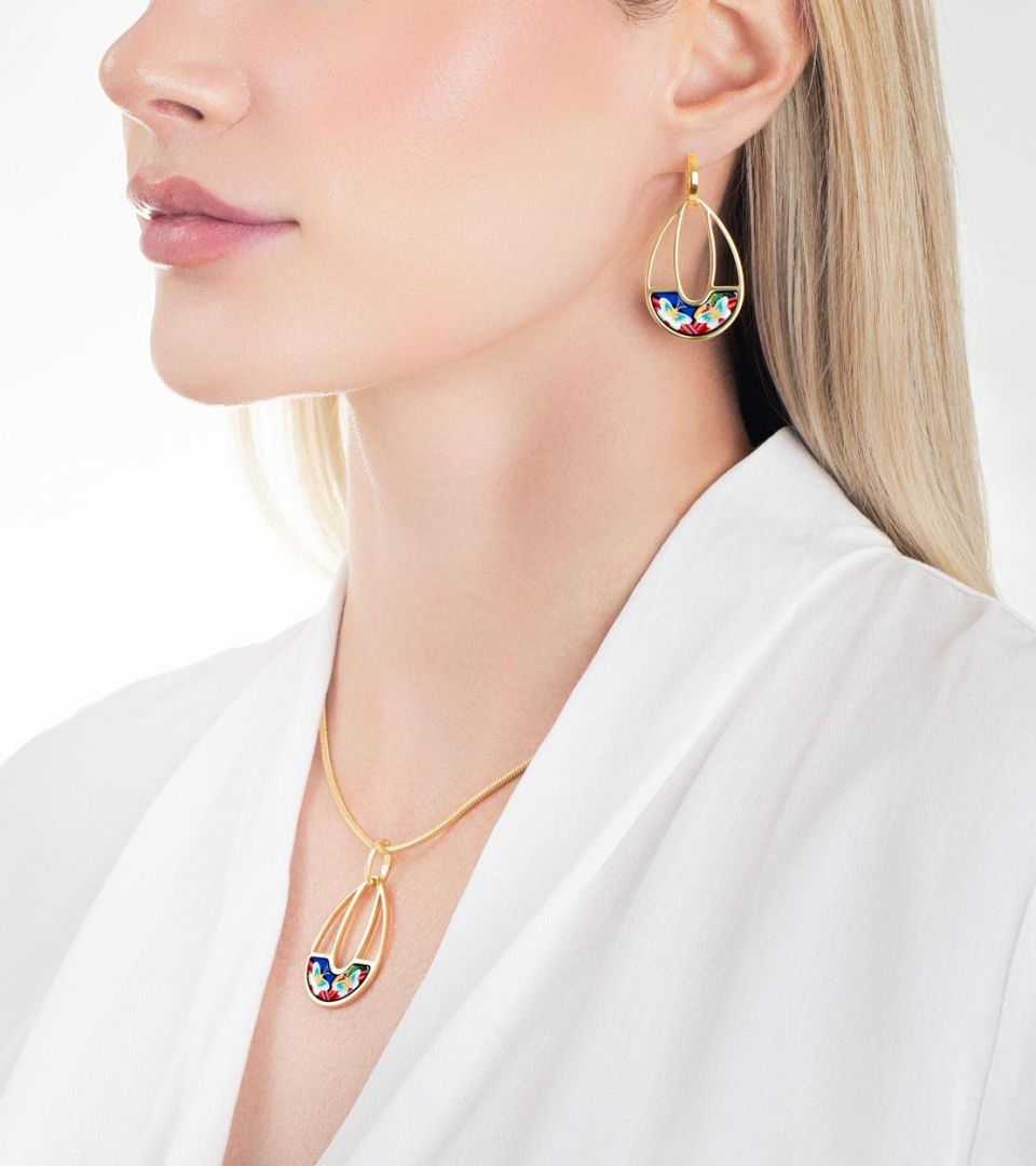 Boucles d'oreilles Freywille - Santorin Frida Kahlo ¡VIVA LA VIDA!, Plaqué or et Émail (FK492SA1/1)