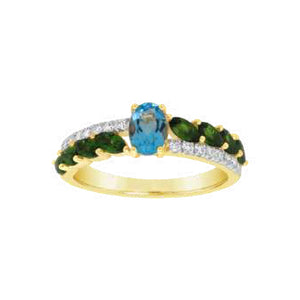 Bague Gringoire - Or Jaune, Diopside, Topaze bleue et Diamants (BF9889DMULTY)