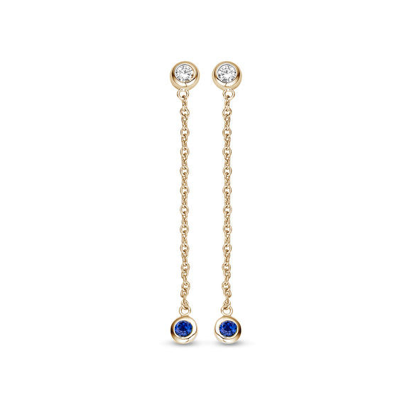 Boucles d'oreilles pendantes - Or Jaune, Diamants et Saphir (061596/SA)