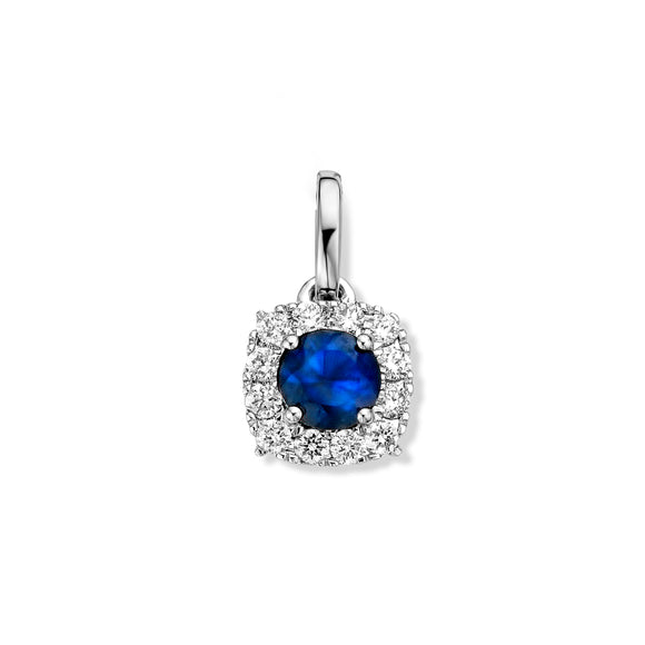 Pendentif entourage - Or Blanc, Diamants et Saphir Bleu (063168/SA)
