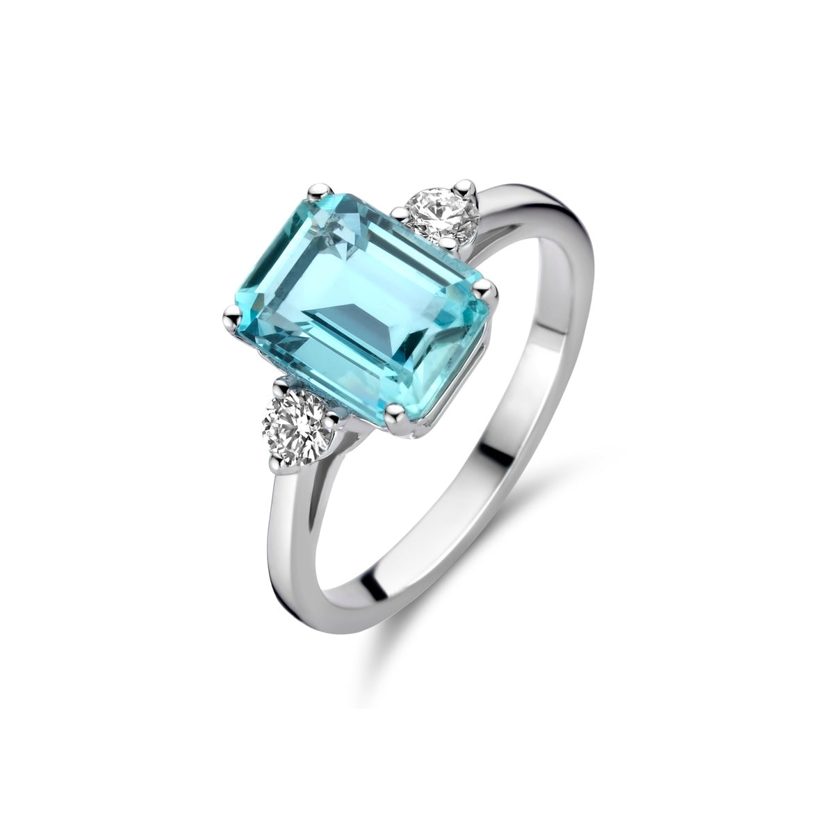 Bague avec motif - Or Blanc, Diamants et Aigue Marine (063208/IA)