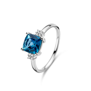 Bague avec motif - Or Blanc, Diamants et Topaze bleue (064105/TA)