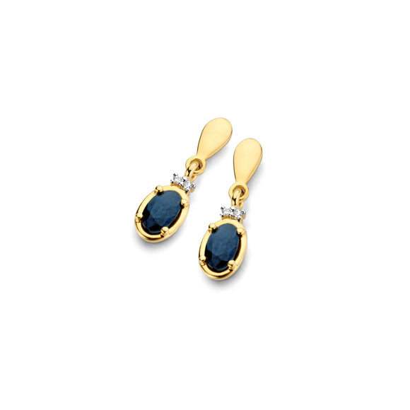 Boucles d'oreilles contre l'oreille - Or Jaune et Blanc, Diamants et Saphir (064175/SA)