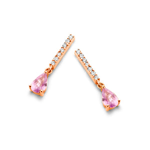 Boucles d'oreilles pendantes - Or Rose, Diamants et Saphirs Roses (064301/XA)