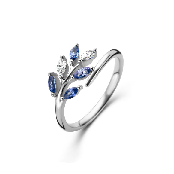 Bague avec motif - Or Blanc, Diamants et Saphir Bleues (064469/SA)