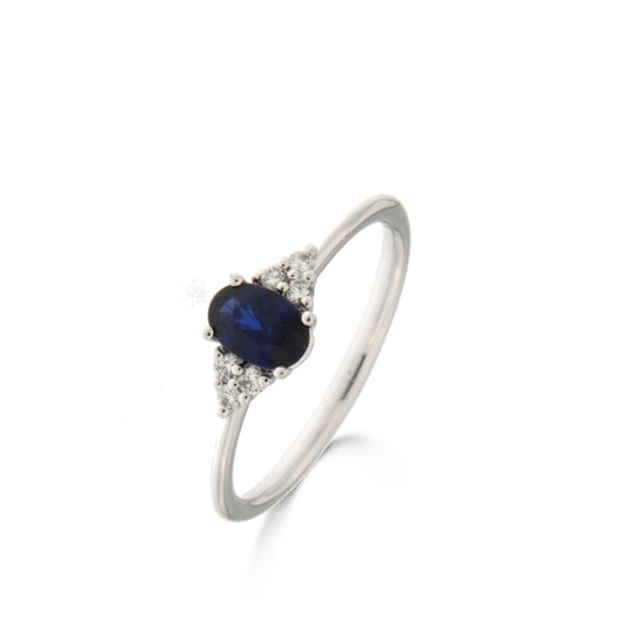 Bague avec motif - Or Blanc, Diamants et Saphir bleu (064594/SA)