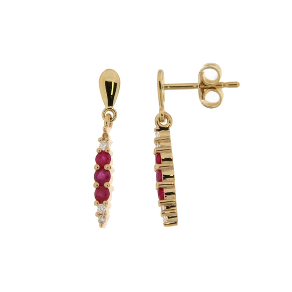 Boucles d'oreilles pendantes - Or Jaune, Diamants et Rubis (064793/RA)