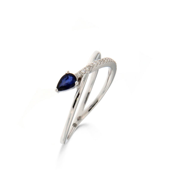 Bague multiples anneaux - Or Blanc, Diamants et Saphir bleu (065044/SA)