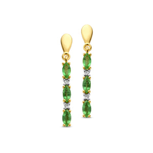 Boucles d'oreilles pendantes - Or Jaune et Blanc, Diamants et Emeraude (065531/EA)