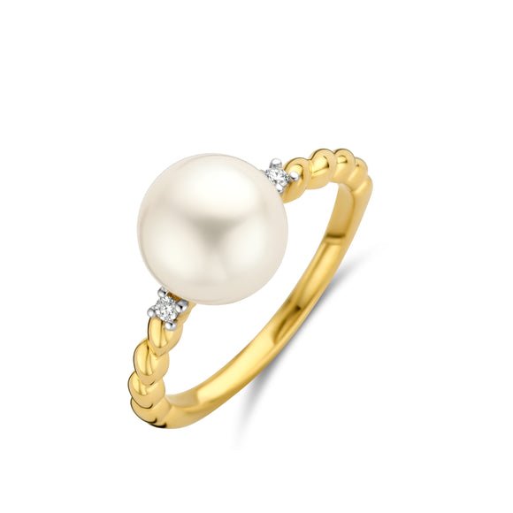 Bague avec motif - Or Jaune, Diamants et Perles (065589/PA)