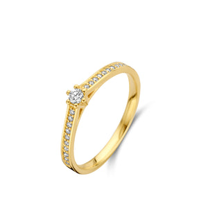 Bague solitaire accompagné - Or Jaune, Diamants (91MW26/A)