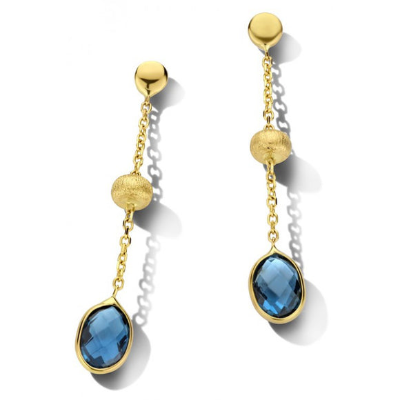 Boucles d'oreilles pendantes - Or Jaune, Topaze London Blue (GO3459GTL)